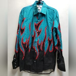 Vintage Brooks & Dunn style country western fire flame shirt mens medium USA